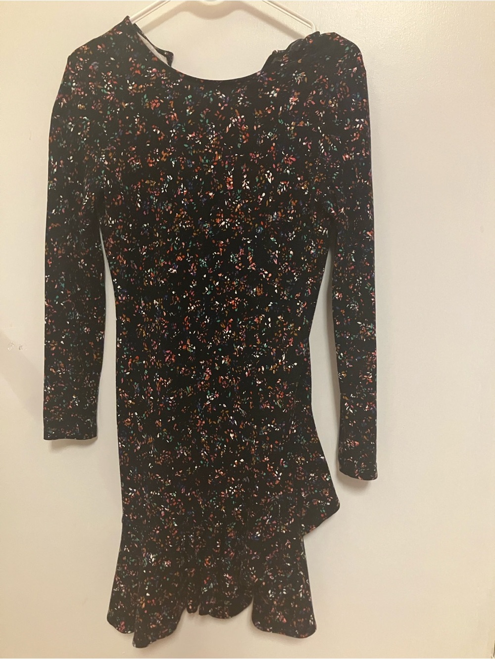 Black Floral Banana Republic Long-Sleeve Mini Dress